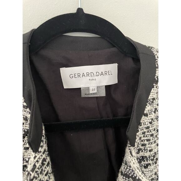 Gerard Darel Paris Women’s Tweed Boucle Open Front Blazer Jacket Black White 44 - Picture 2 of 7